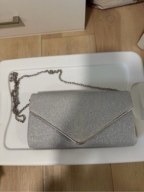Silver Glitter Envelope Crossbody Clutch